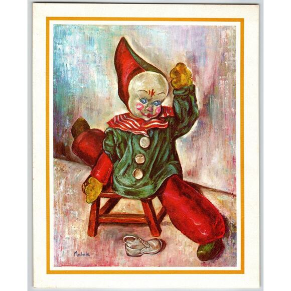 Set Of 2 Art Print Lithographs By Michele Circus Clowns Stool Balloons Retro Mod - Picture 2 of 4